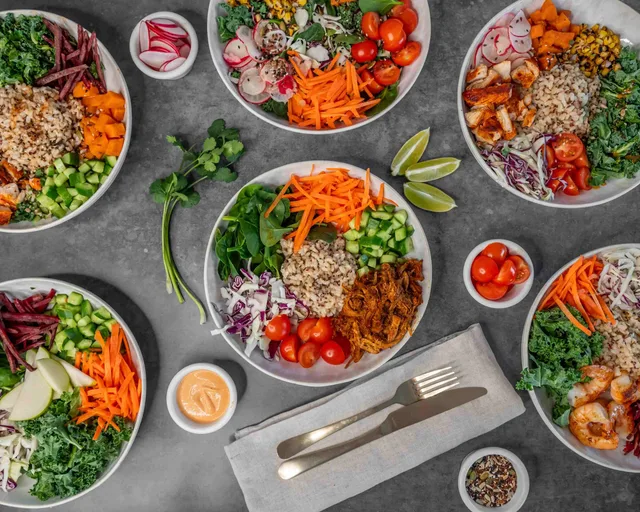 A selection of fresh grain bowls
